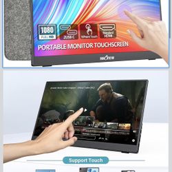 InnoView 15.6" Portable Monitor 60Hz Touchscreen 1080P 10-Point Touch Screen Monitor Portable with Protective Sleeve Built-in Stand, 1200:1 HDMI USB C