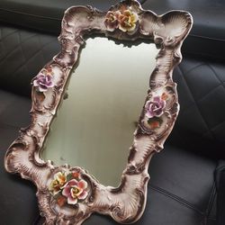 Square Mirror Flowers Capodimonte Style