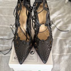 CHRISTIAN LOUBOUTIN BLACK LACE- UP HEELS 