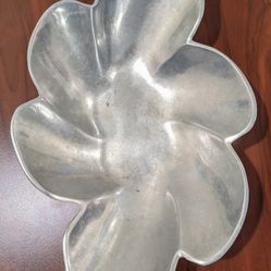 Vintage Pier One Large Silver Metal Bowl Floral Shape