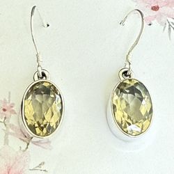 Sterling Silver Citrine Dangle Earrings New