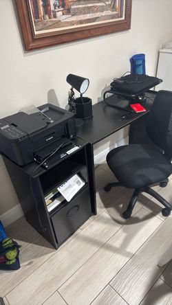 Black Office Desk with Storage Cabinet