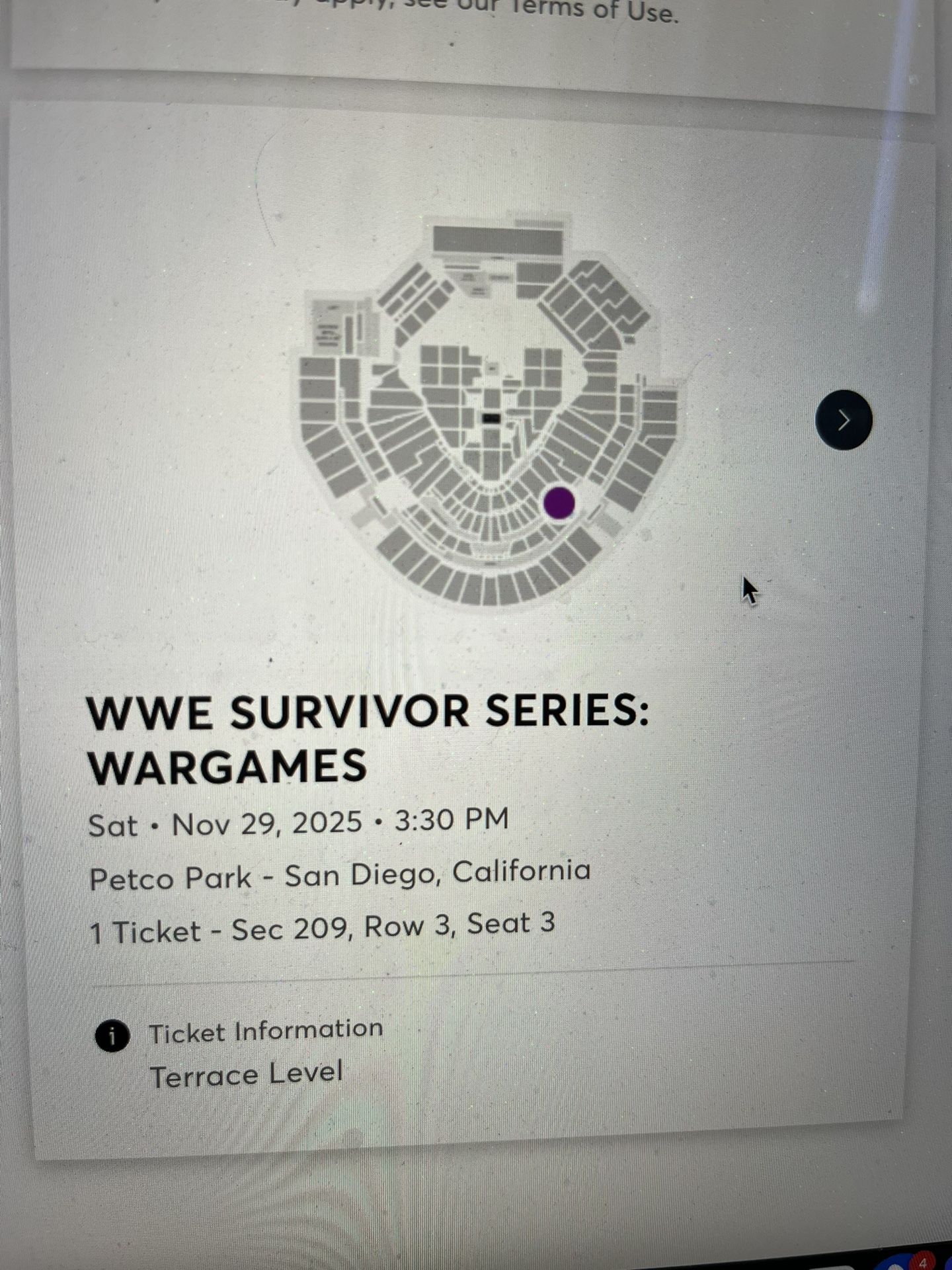 WWE survivor Series Petco Park SD san Diego Tickets Tix 207