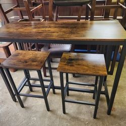 Bar Table Set, with 2 Bar Stools, Dining table set, Kitchen Counter with Bar Chairs, Industrial, Living Room, Party Room, Rustic Brown and Black.
Desk