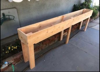 Redwood Cedar privacy wall garden bed planter boxes raised elevated 3 4 5ft long wheels casters custom made vege