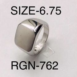 Signet Square Silver Tone Ring for Men & Women: Size-6.75/RGN-762