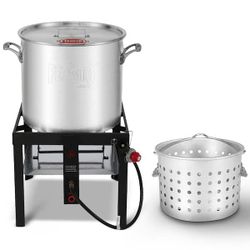 "Seafood boiler, 100 qt. Seafood Boiling Kits-Crawfish Boiler with Strainer, Propane Burner and Stand, NEW 
D4'40T
Brand new in box "