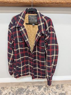 Vintage Abercrombie & Fitch Outdoor Mens Shirt/Jacket/Coat XLarge Men's Red & Navy Plaid Quilt Lined