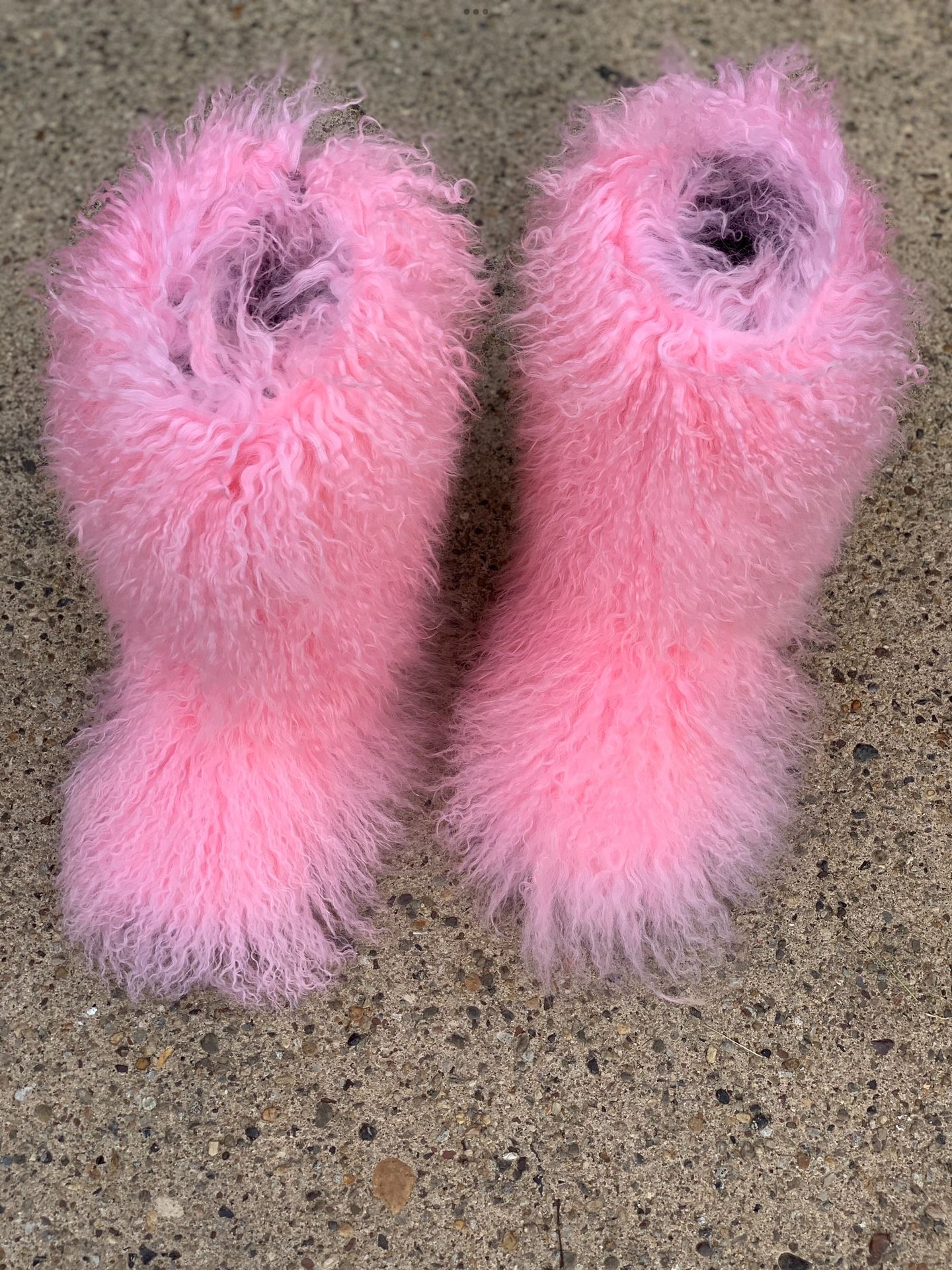 Pink Real Fur Shaggy Boots Sizes 7, 7.5, 8, 8.5 Message True Size To Order