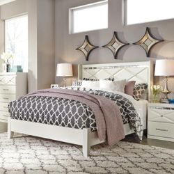 🛻 Free Delivery &Dreamur Champagne Panel Bedroom Set (Bed, Dresser, Mirror and Nightstand) 