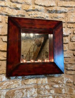 Metal Square Mirror With Tea Candles Holder Rustic Industrial Look