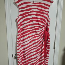 Striking Red & White Zebra Print Dress with Side Tie (Dressbarn Size 18)