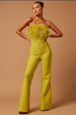 Fay Feather Bandage Jumpsuit in Chartreuse 