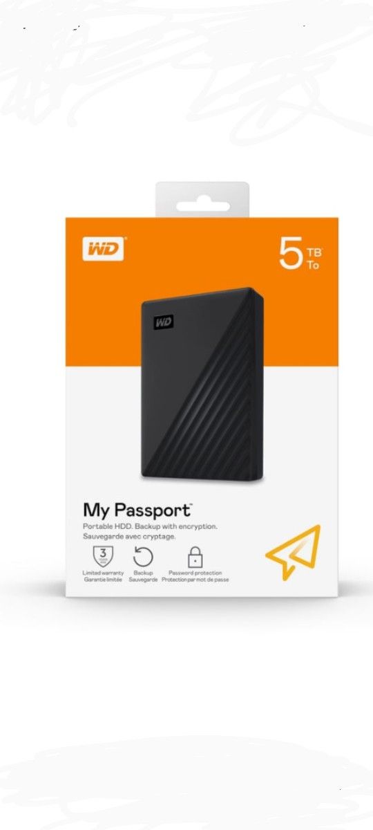 WD MY PASSPORT 5TB EXTERNAL USB 3.0 PORTABLE HARD DRIVE