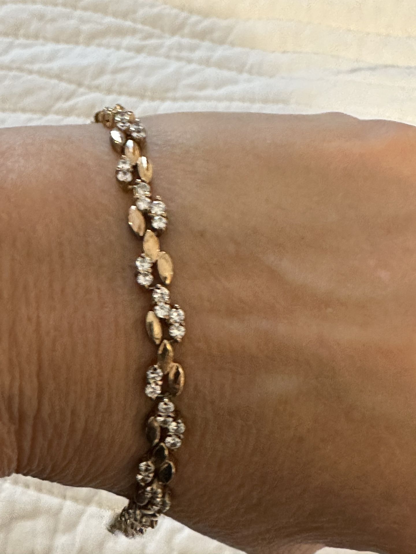 Vintage 925 Gold & Sterling Silver Vermeil & CZ stoned Link 7" Bracelet