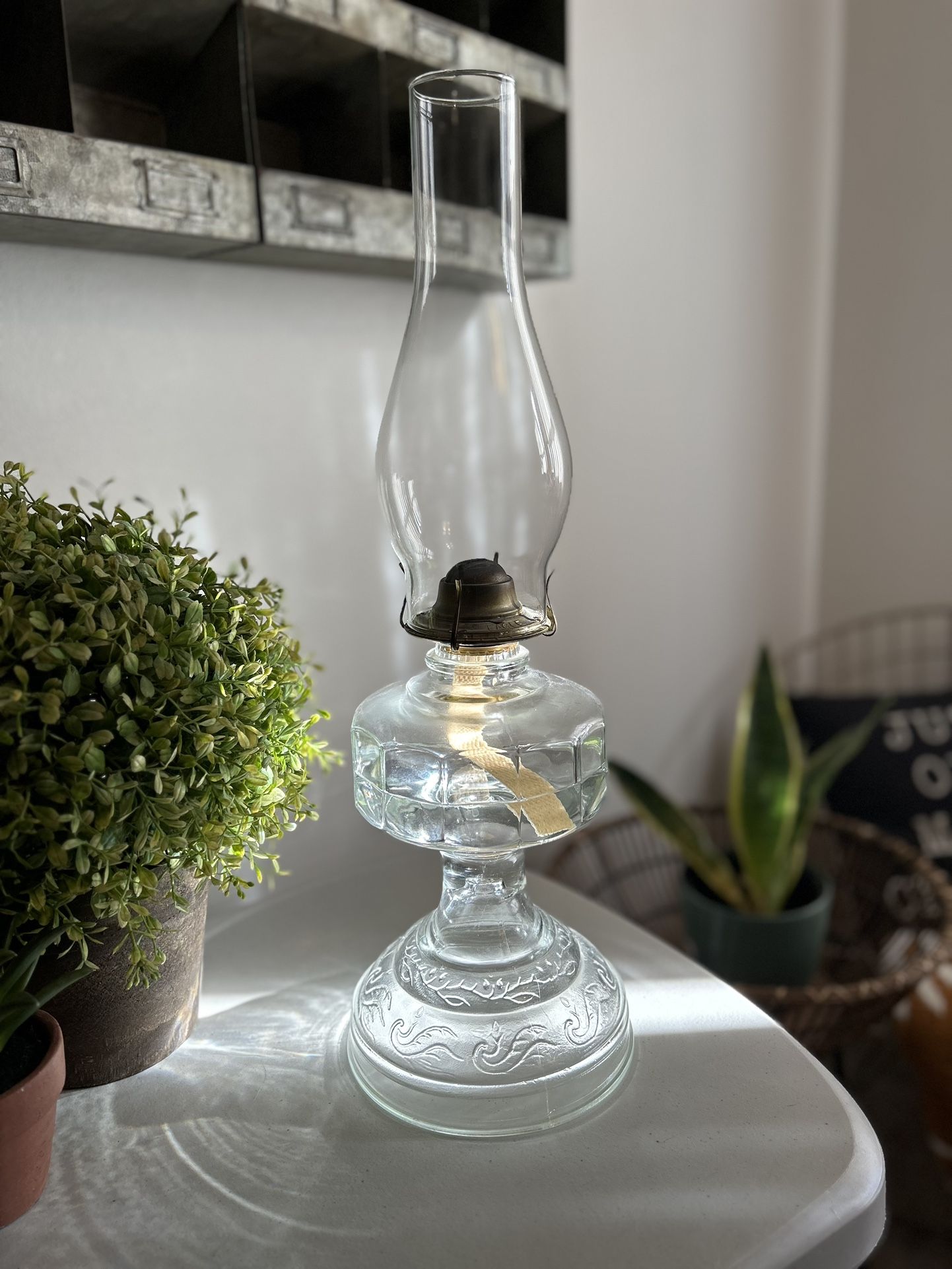 Antique Eagle Burner Glass Pedestal Kerosene Oil Lantern Stamped-Perfect Condition