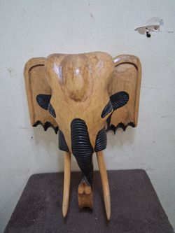 African Safari Boho Chic Hand-Carved Wooden Elephant Head Wall Hanging Decor