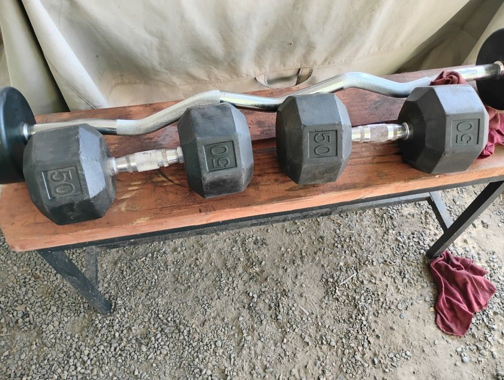 Pair Of 50 Lbs Dumbbell Weights.