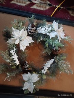 Christmas Wreath with Poinsettias and Pinecones