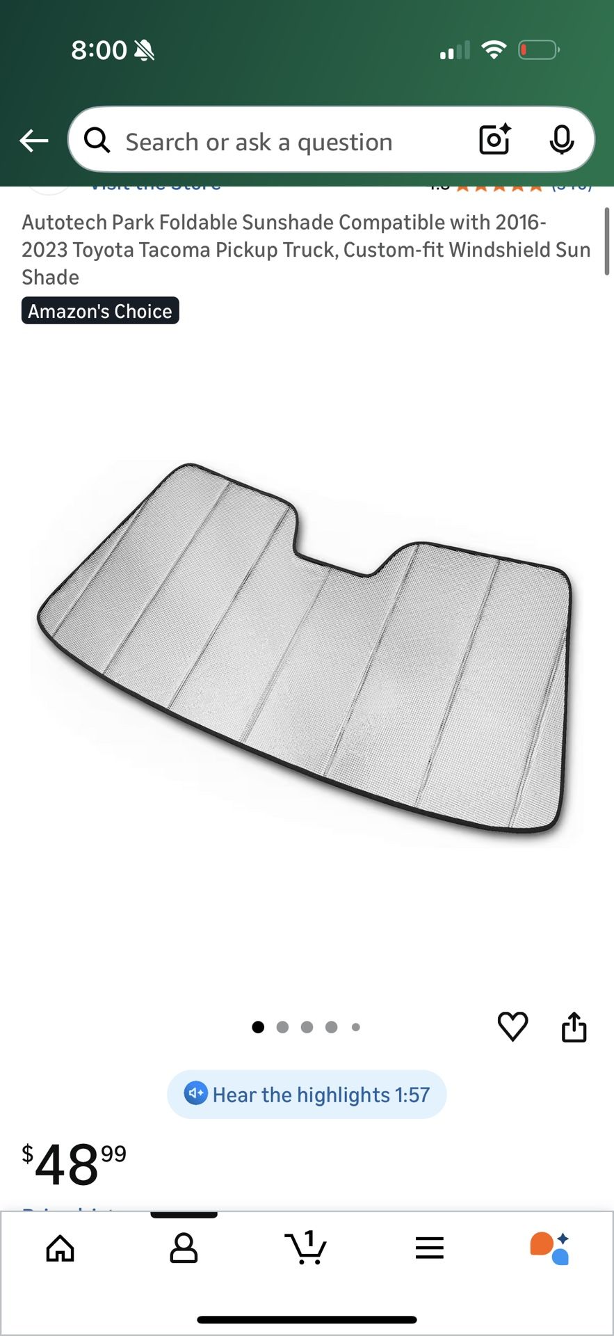 Tacoma Windshield Shade 2016- 2023