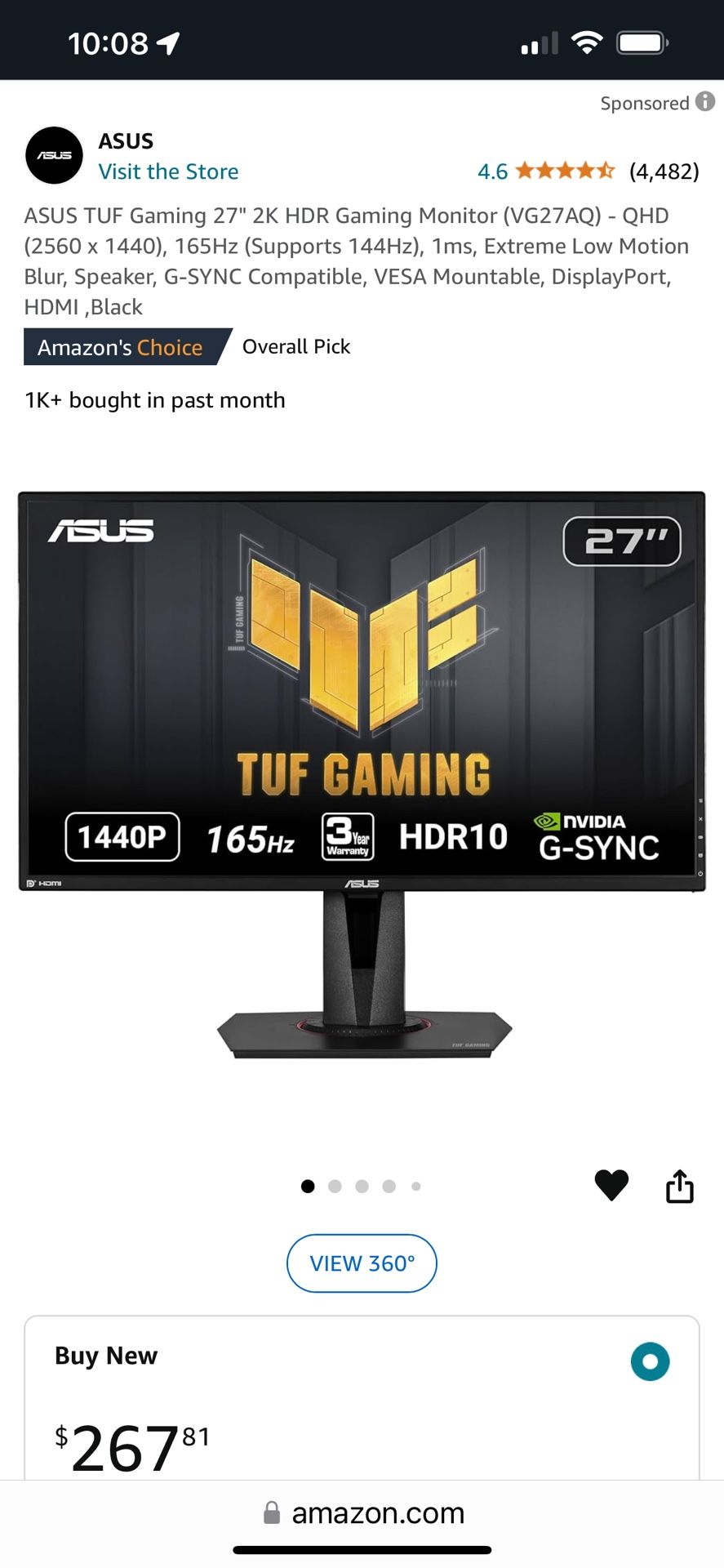 ASUS TUF Gaming 27" 2K HDR Gaming Monitor -excellent Condition