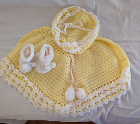 Baby Crocheted Cape, Booties, & Cap