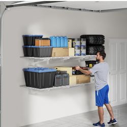FLEXIMOUNTS 2-Pack 2x6ft 24-inch-by-72-inch Wall Shelf Garage Storage Rack Floating Shelves, 1200 lbs Load Capacity, White, Classic Series