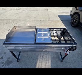 plancha de fierro 20 × 24 con tres compartimientos y parrilla para olla