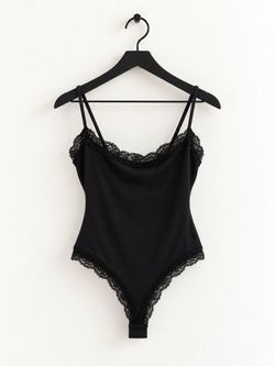 NWT Black Lace Double Lined Spaghetti Strap Bodysuit