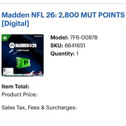 Madden 26 2,800 MUT Points Xbox Series S/X