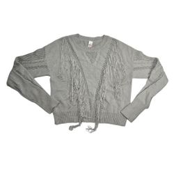 Bongo Fringed Gray Knit Sweater Long Sleeve Size XL 