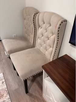 Upholstered Tufted 2pc Dining Chair Set Beige