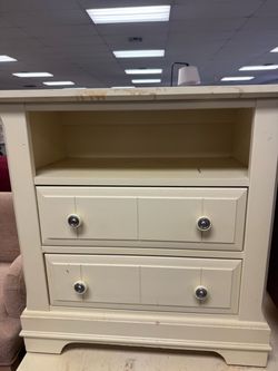 Pair of Cream Wood Nightstand with Two Drawers