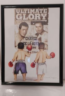 Vintage 1996 Kenneth Gatewood Signed Boxing Art Print - Chavez vs De La Hoya Framed