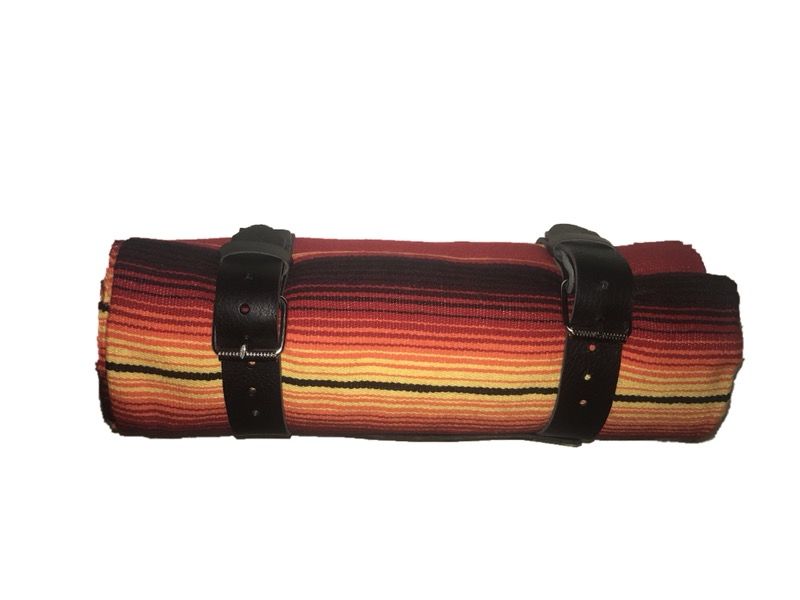 Authentic Mexican Serape blanket rolls with leather straps for Harley
