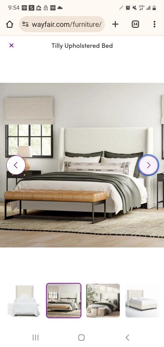 King Bed Frame -Off White Linen