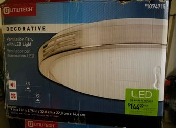 UTILITECH DECORATIVE Ventilation Fan with LED lights, New In Box QUIET 9 in x 9 in x 5.75 in Retail$144 USD