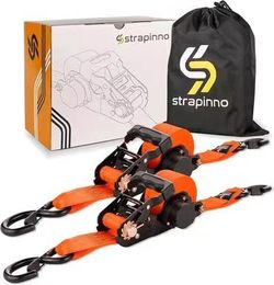 Strapinno 2PCs Retractable Ratchet Tie-Down Straps,5,000 lbs Break Strength- 2 in x 12 ft Heavy Duty Ratchet Strap with Safety Lock S Hooks for Motorc