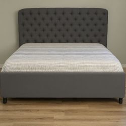 Gray Upholstered King Bed Frame with Tufted Headboard