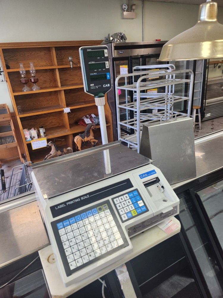 CAS LP-1000NP 30 lb. Digital Price Computing Scale with Label Printer and Pole - Legal for Trade