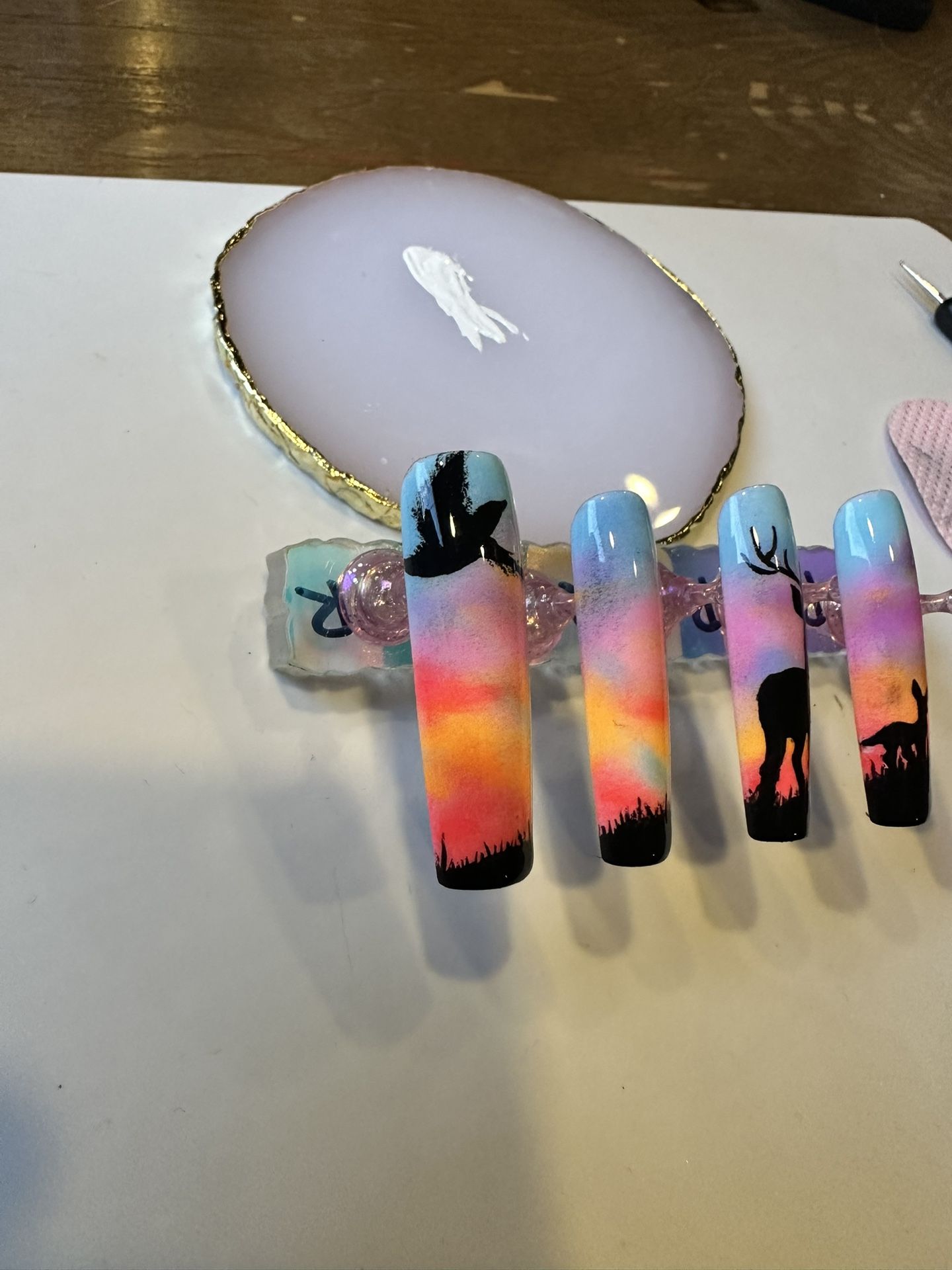 XL Square Deer Silhouette Gel Nails- Custom,hand painted