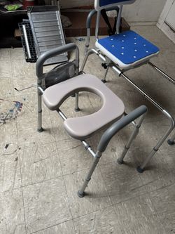 Adjustable shower chair and rised toilet seat 