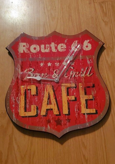 Route 66 Bar And Grille Cafe Clock..14 X14  LargeBrand New!