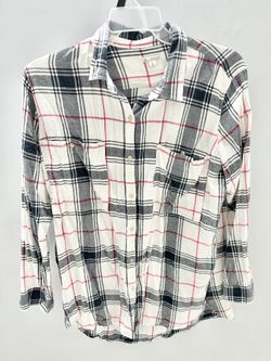Gap White Red Paid Long Sleeve Button Up Flannel Shirt Women's XL 