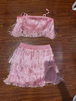 Womens Sexy 2 Piece Outfits Sleeveless Crop Top Feather Tassels Bodycon Mini Dress
