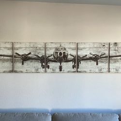 Five Piece Airplane Canvas Framed Picture 80 Inches Wide