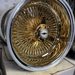 14x7 Center Gold Luxor Wire Wheels On 175-70-14 Whitewalls Finance Available 