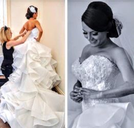 Beautiful Plus Size Wedding Dress , Veil...dress has small diamond crystals in the top layer design of the dress with a