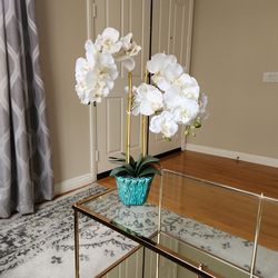 Faux White Orchid Pot
