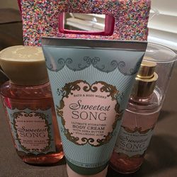 Bath & Body Works Sweetest Song Travel Set & Free Pink Reusable Mini Gift Bag